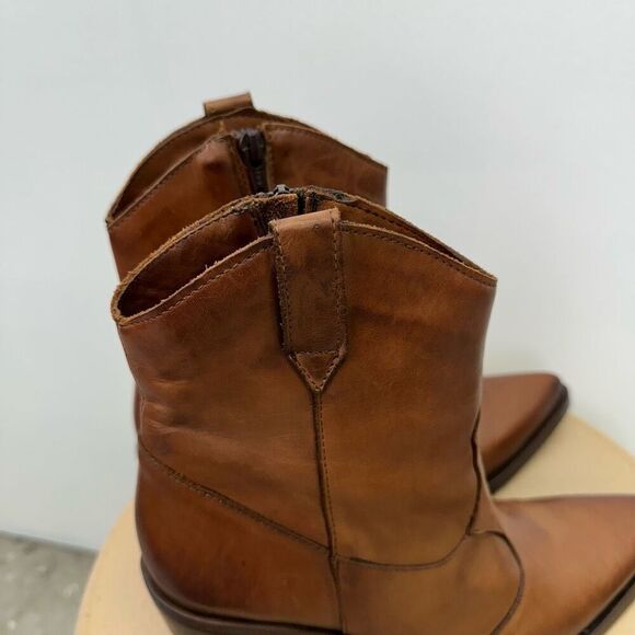 Emanuele Crasto Made in Italy Women’s Leather Cognac Brown Heel Mid Calf Western - Picture 10 of 13